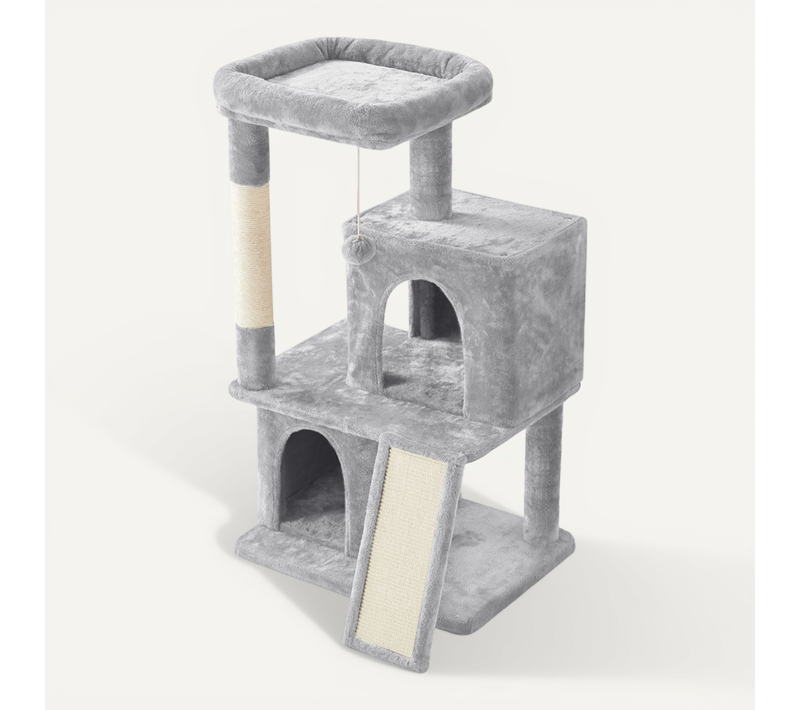 Petit Arbre à Chat En Peluche Avec Poteau En Sisal Et Planche à Griffer, Gris Clair