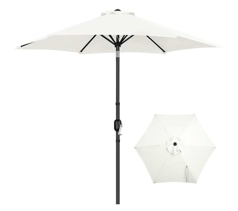 Parasol De Jardin à 6 Baleines Avec Manivelle Protection Solaire De 241 Cm De Haut, Crème