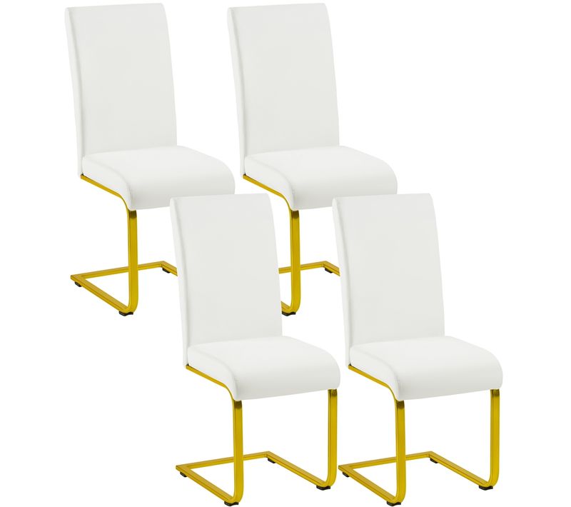 Lot De 4 Chaises De Salle à Manger En Similicuir Avec Pieds Métalliques En U, Blanc