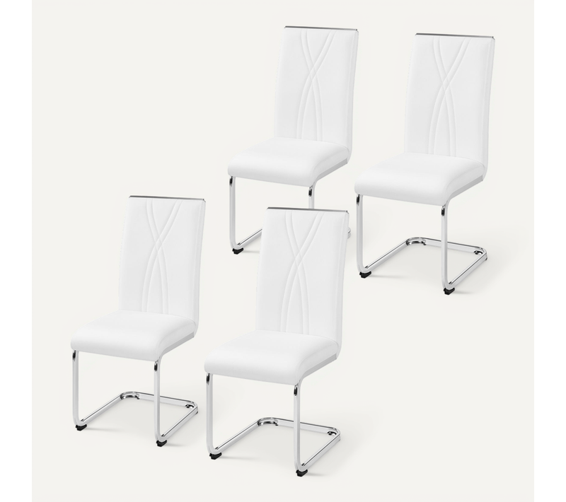 Lot De 4 Chaises De Salle à Manger Moderne En Similicuir Avec Pieds Métalliques En U, Blanc
