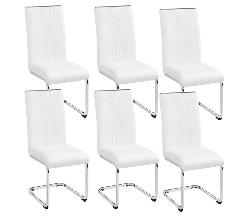 Lot De 6 Chaises De Salle à Manger Moderne En Similicuir Avec Pieds Métalliques En U, Blanc