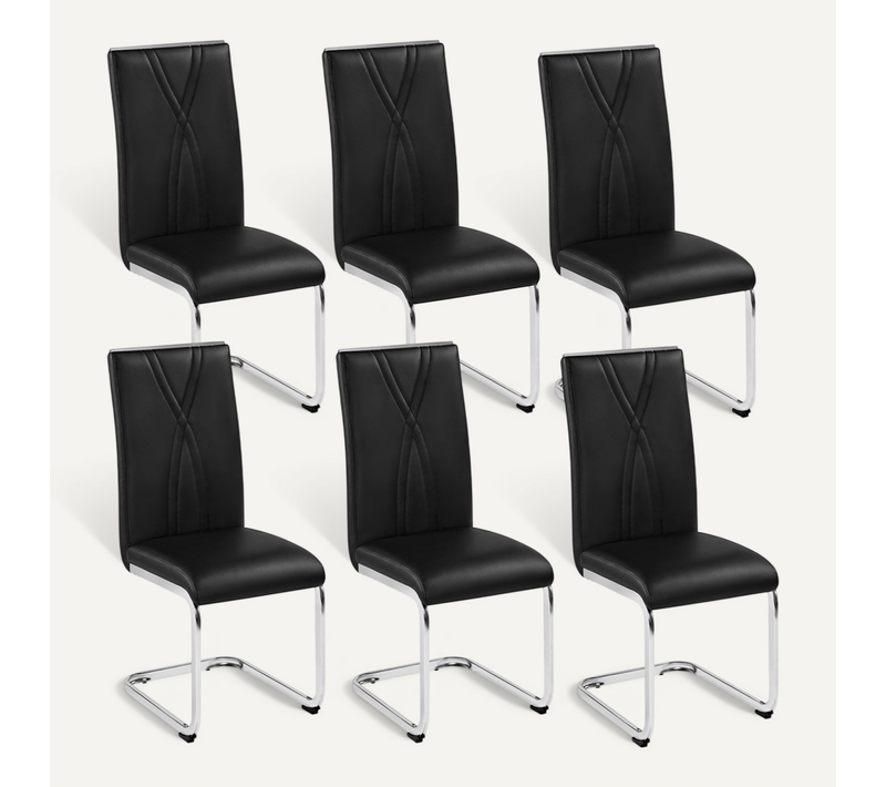 Lot De 6 Chaises De Salle à Manger Moderne En Similicuir Avec Pieds Métalliques En U, Noir