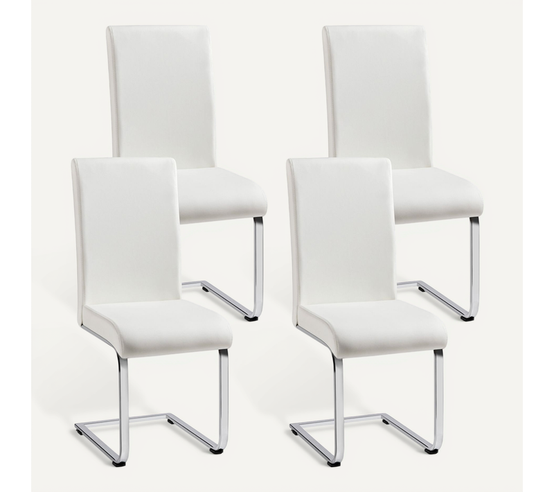 Lot De 4 Chaises De Salle à Manger En Similicuir Pu Avec Pieds Métalliques En U, Blanc