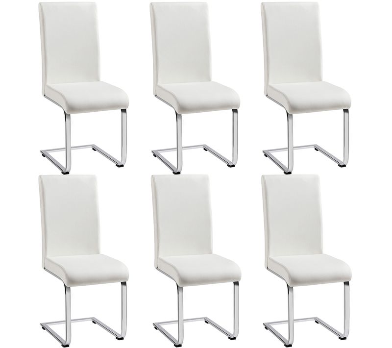 Lot De 6 Chaises De Salle à Manger En Similicuir Pu Avec Pieds Métalliques En U, Blanc