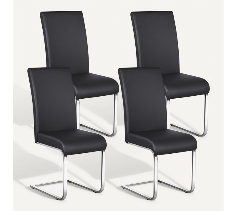 Lot De 4 Chaises De Salle à Manger En Similicuir Pu Avec Pieds Métalliques En U, Noir
