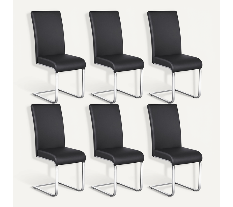 Lot De 6 Chaises De Salle à Manger En Similicuir Pu Avec Pieds Métalliques En U, Noir