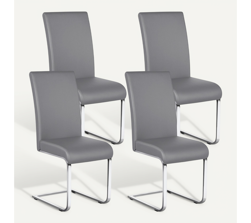 Lot De 4 Chaises De Salle à Manger En Similicuir Pu Avec Pieds Métalliques En U, Gris Clair