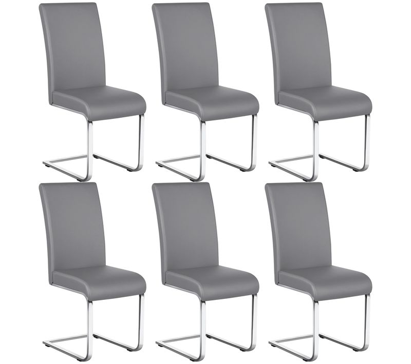 Lot De 6 Chaises De Salle à Manger En Similicuir Pu Avec Pieds Métalliques En U, Gris Clair
