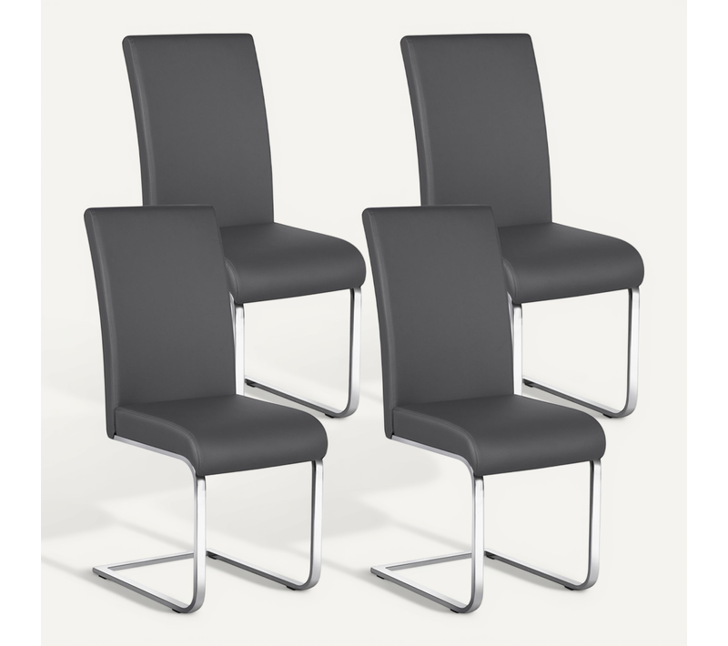 Lot De 4 Chaises De Salle à Manger En Similicuir Pu Avec Pieds Métalliques En U, Gris Foncé