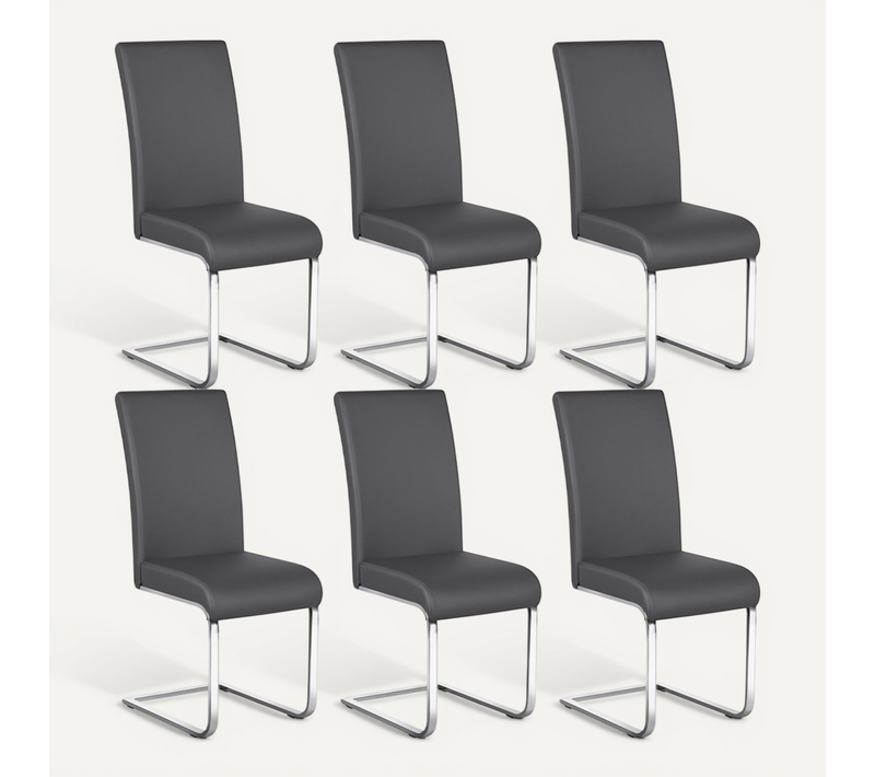 Lot De 6 Chaises De Salle à Manger En Similicuir Pu Avec Pieds Métalliques En U, Gris Foncé