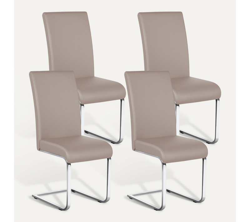 Lot De 4 Chaises De Salle à Manger En Similicuir Pu Avec Pieds Métalliques En U, Brun Clair