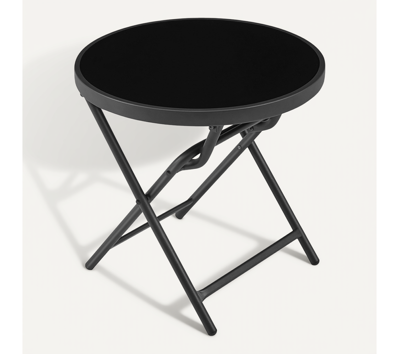 Table De Jardin D'extérieur Table De Bistro De Patio En Verre 46 Cm Dia. × 46 Cm H, Noir