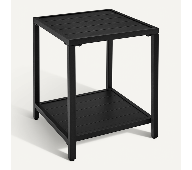 Table Basse D'extérieur Table D'appoint De Jardin En Métal 2 Niveaux, Noir