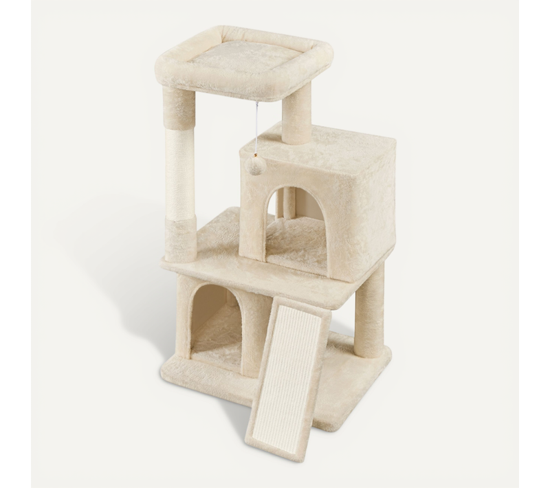 Petit Arbre à Chat En Peluche Avec Poteau En Sisal Planche à Griffer Boule Suspendue, Beige