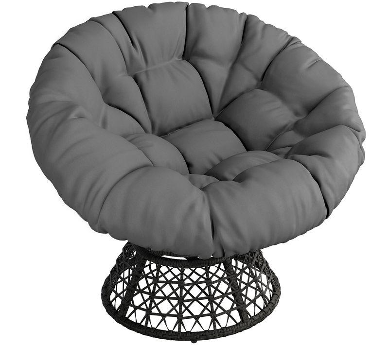 Chaise Papasan Avec Coussin Épais Rotative Grand Coussin Rond En Polyrotin, Noir / Gris