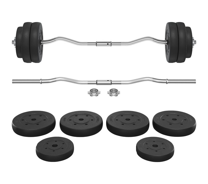 Barre De Curl Avec Disques D'haltères En Fonte Barre D'haltère De 30 Kg, Noir