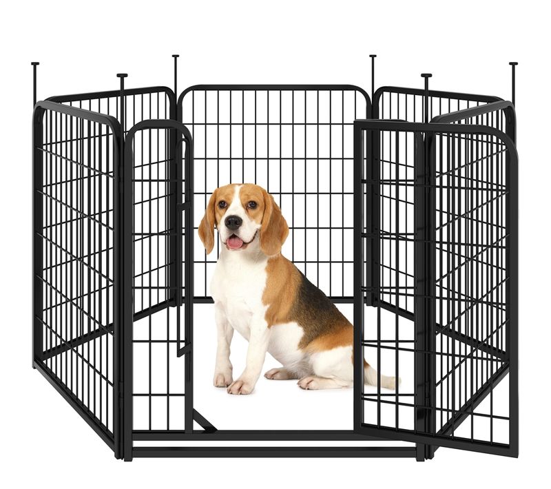 Parc Pour Chien En 6 Panneaux Enclos Pour Chien En Métal Avec Porte Verrouillable, Noir