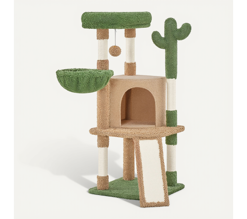 Arbre à Chat Design Cactus En Peluche Avec Poteaux En Sisal 106,5 Cm De Haut Marron Et Vert