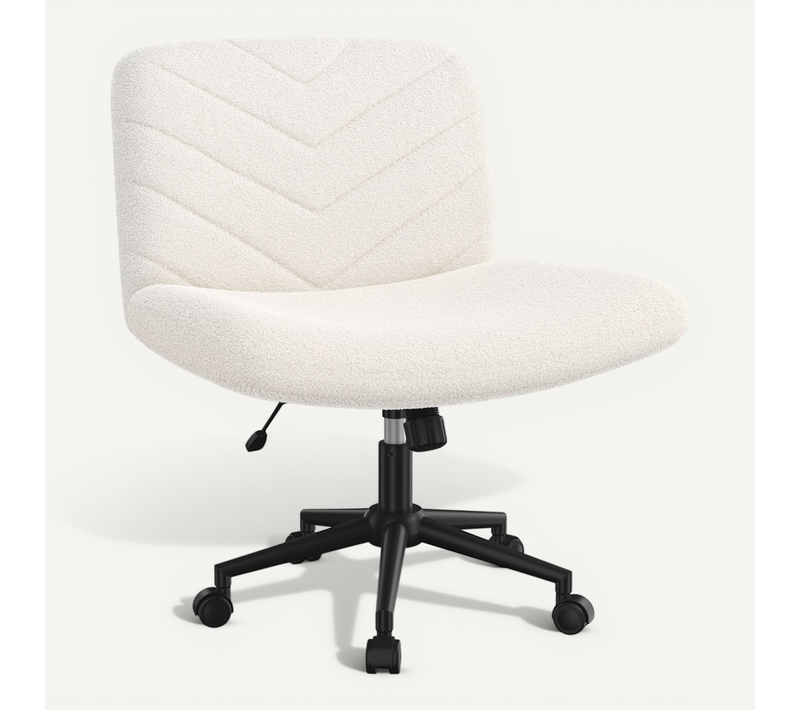 Chaise De Bureau En Tissu Bouclette Chaise Coiffeuse Pivotante Avec Pieds Croisés , Ivoire