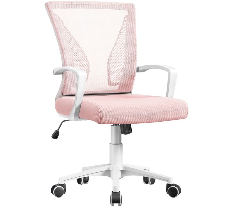 Chaise De Bureau En Maille Mesh à Roulettes 360° Avec Siège Réglable En Hauteur Rose