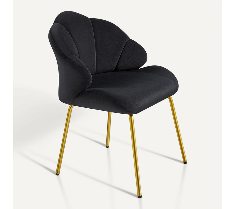 Chaise De Salon En Velours, Design Coquillage Avec Dossier Capitonné, Noir