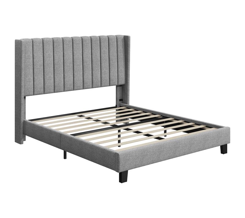 Lit Capitonné 160x200 Cm Avec Tête De Lit Et Sommier à Lattes, Gris Clair