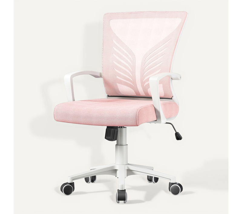 Chaise De Bureau En Maille Mesh Avec Support Lombaire Et Siège Réglable En Hauteur, Rose