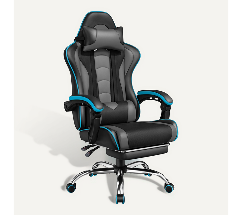 Chaise Gaming Pivotant Réglable En Hauteur Avec Repose-pieds Charge maximale 150kg, Noir/gris