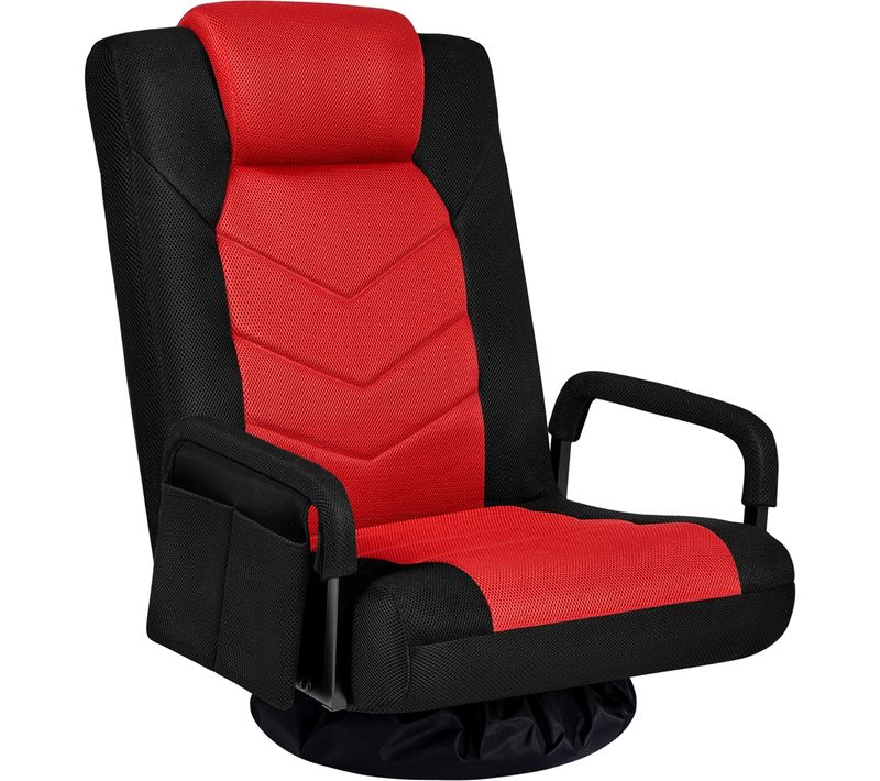 Fauteuil Gaming Au Sol Pivotant Avec Dossier Inclinable, Accoudoirs Et Appui-tête, Noir/rouge