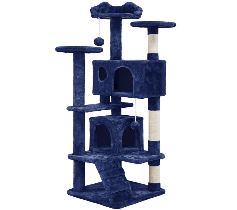 Grand Arbre à Chat Multiniveau Avec Poteaux En Sisal Cachettes Perchoirs Griffoir, Bleu Marine