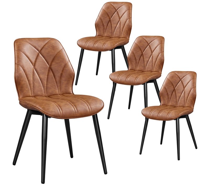 Lot De 4 Chaises De Cuisine Avec Dossier Design Pétales Et Pieds En Métal, Brun Rustique