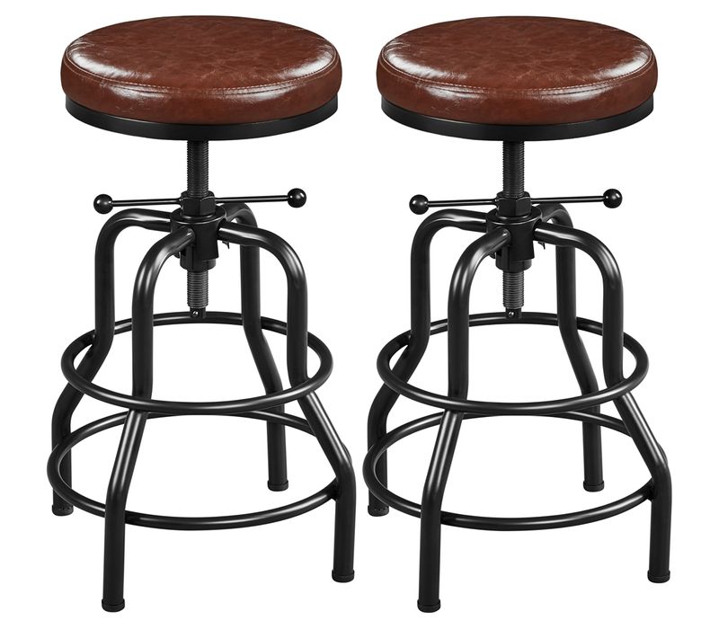 Lot De 2 Tabouret De Bar En Similicuir Réglable En Hauteur Avec Deux Repose-pieds, Marron