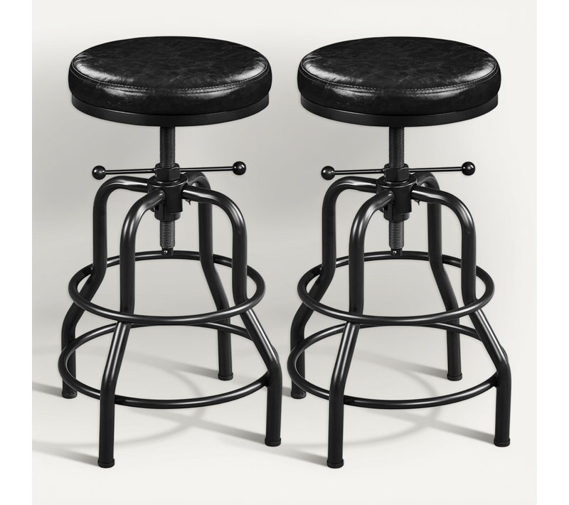 Lot De 2 Tabouret De Bar En Similicuir Réglable En Hauteur Avec Deux Repose-pieds, Noir