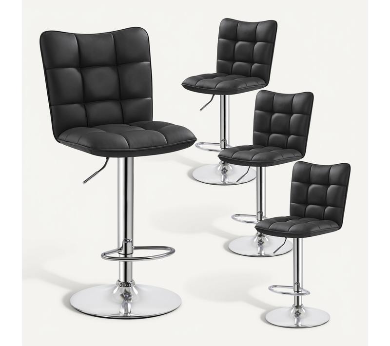 Lot De 4 Chaises De Bar Modernes En Similicuir Réglables En Hauteur Design Capitonné, Noir