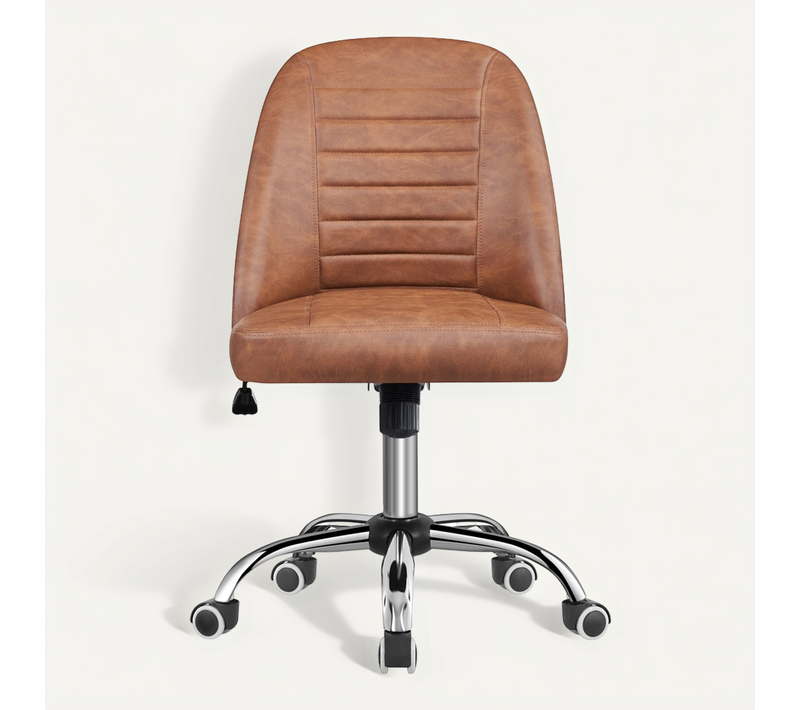 Chaise De Bureau En Similicuir Avec Roulettes Et Assise Réglable En Hauteur, Marron Rustique