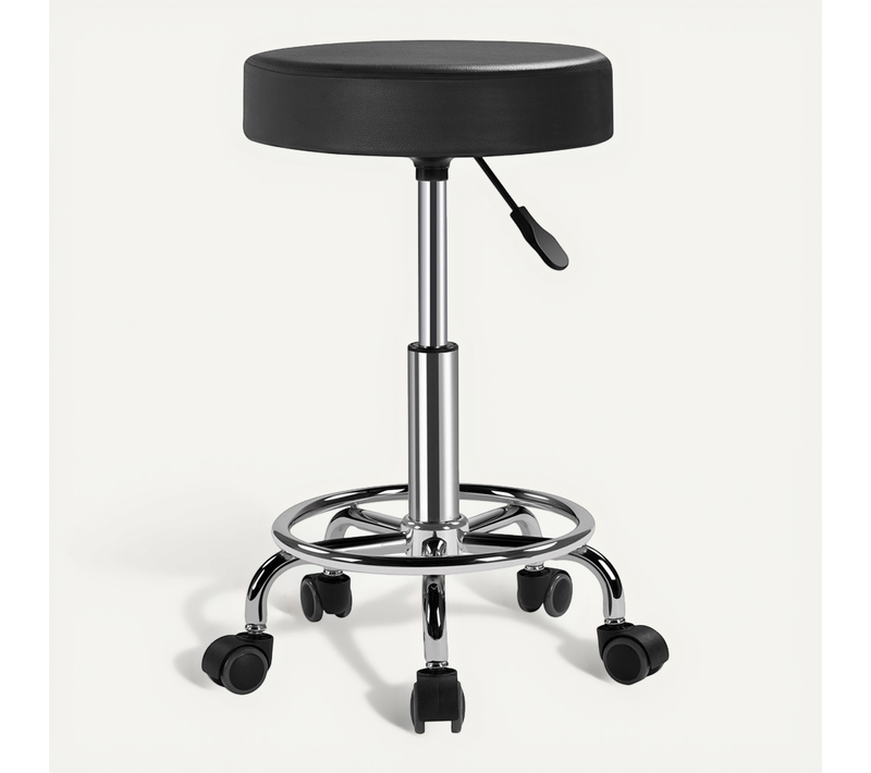 Tabouret de Bureau Chaise dactylo à Roulettes Hauteur Réglable En Similicuir, Noir