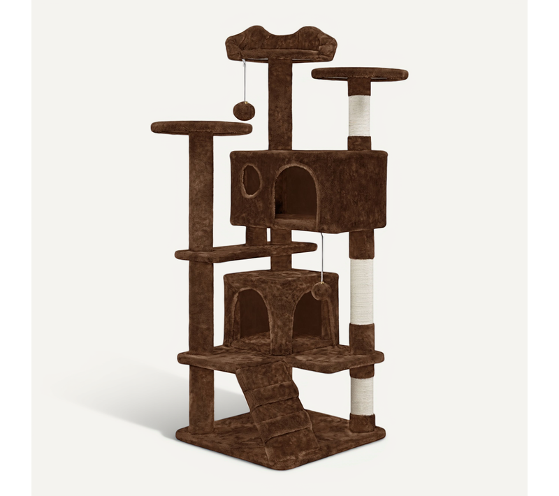 Arbre à Chat Multiniveau Avec Cachettes Et Poteaux à Griffer, 138,5 Cm De Haut Marron