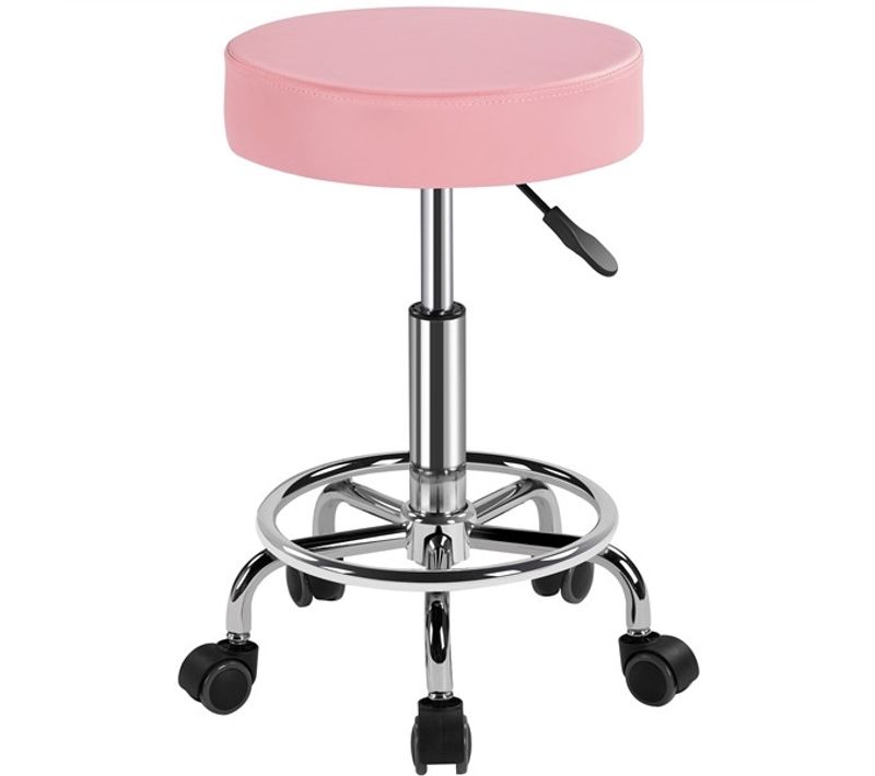 Tabouret de Bureau Chaise dactylo à Roulettes Assise Rembourrée Et Revêtement En Similicuir Rose