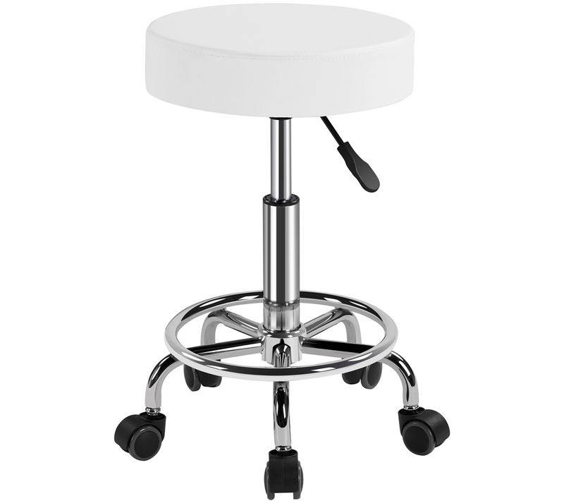 Tabouret de Bureau Chaise dactylo à Roulettes Assise Rembourrée Et Revêtement En Similicuir Blanc