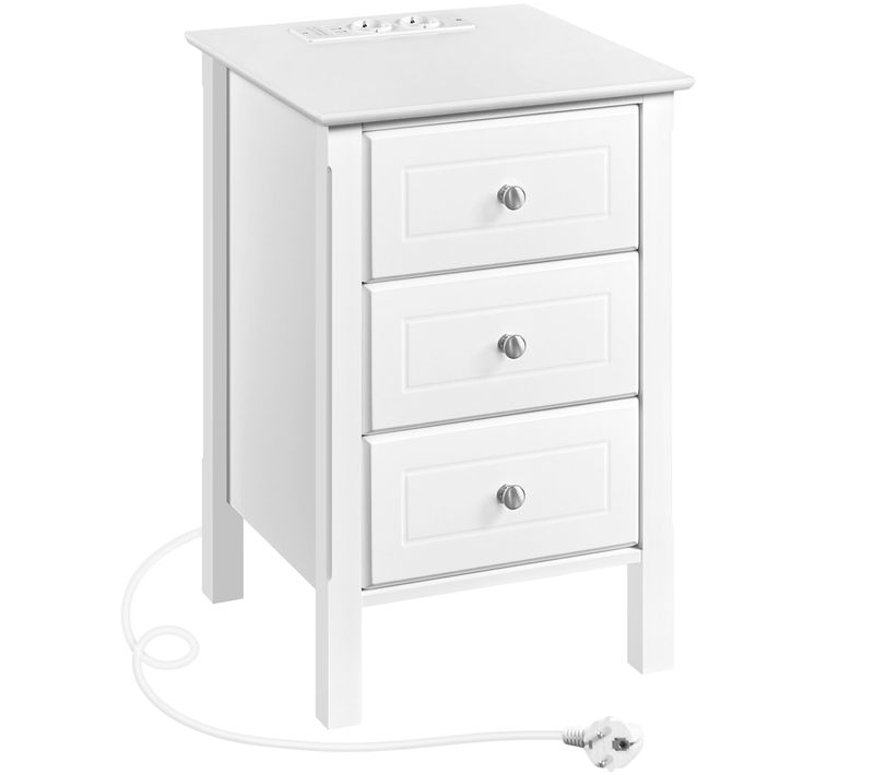Table De Chevet Moderne à 3 Tiroirs Avec Station De Charge 2 Ports USB 2 Prises Blanc