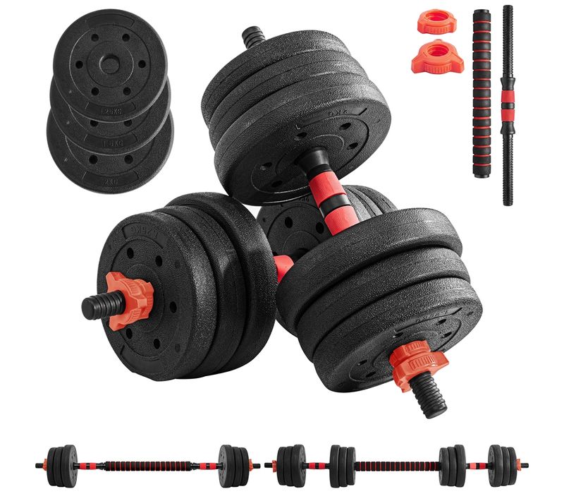 Ensemble Haltères Et Barre Ajustables Poids 20 Kg Avec 12 Plaques Musculation à Domicile Noir