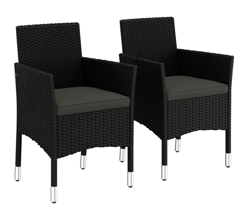 Lot De 2 Fauteuils De Jardin En Résine Tressé Avec Coussins Pour Balcon Terrasse Noir/gris