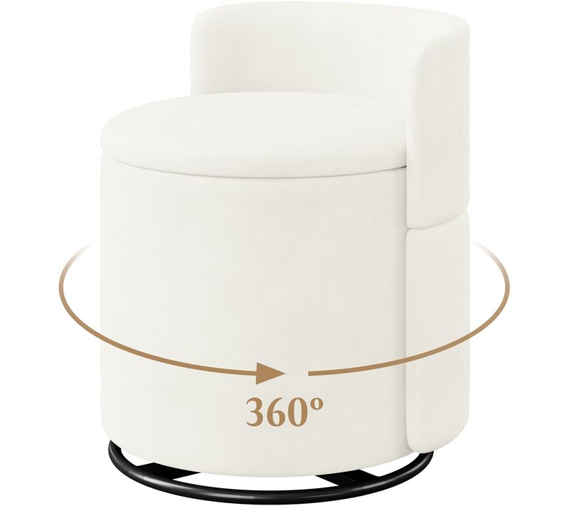 Chaise Tabouret De Coiffeuse Pivotant En Velours Avec Coffre De 40 L Et Dossier Ergonomique