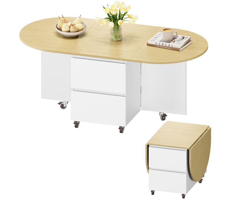 Table Basse Extensible 3-en-1 40/80/120x60x50,5 Cm Avec Roulettes Et Rangement