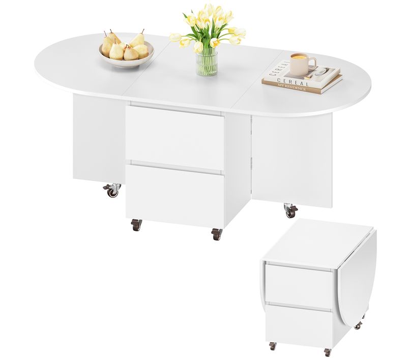 Table Basse Extensible 3-en-1 40/80/120x60x50,5 Cm Avec Roulettes Et Rangement Blanc
