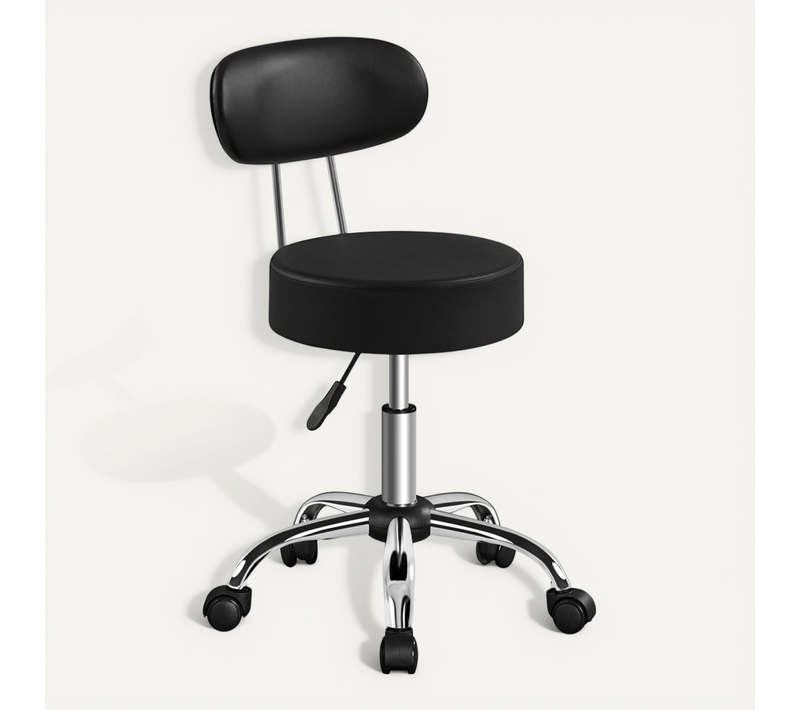 Tabouret de Bureau Chaise dactylo à Roulettes Hauteur Réglable Assise Rembourrée, Noir