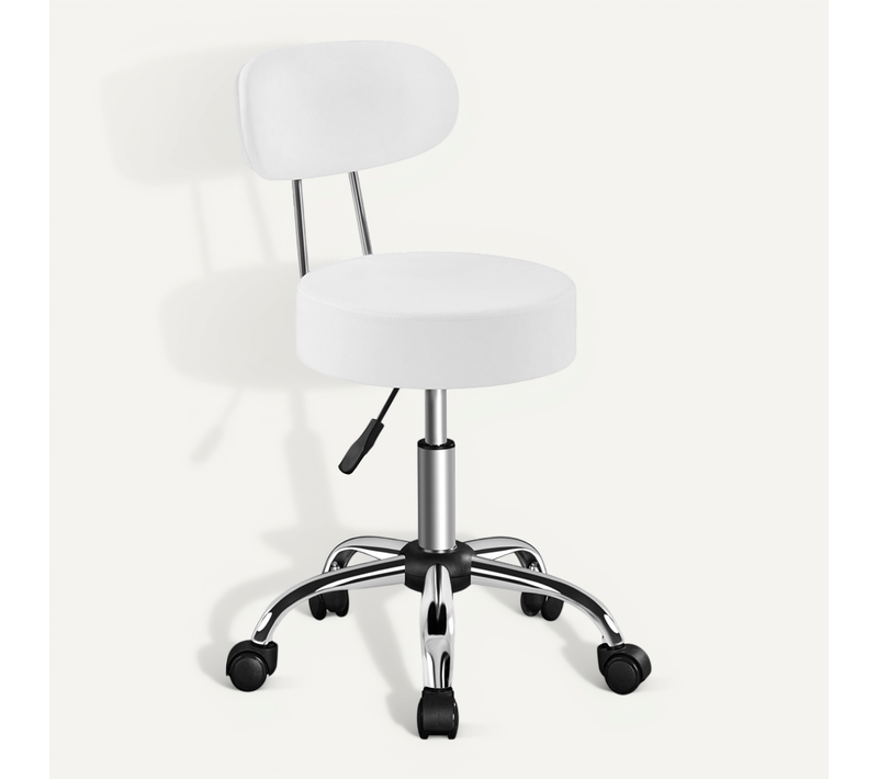 Tabouret de Bureau Chaise dactylo à Roulettes Hauteur Réglable Assise Rembourrée, Blanc