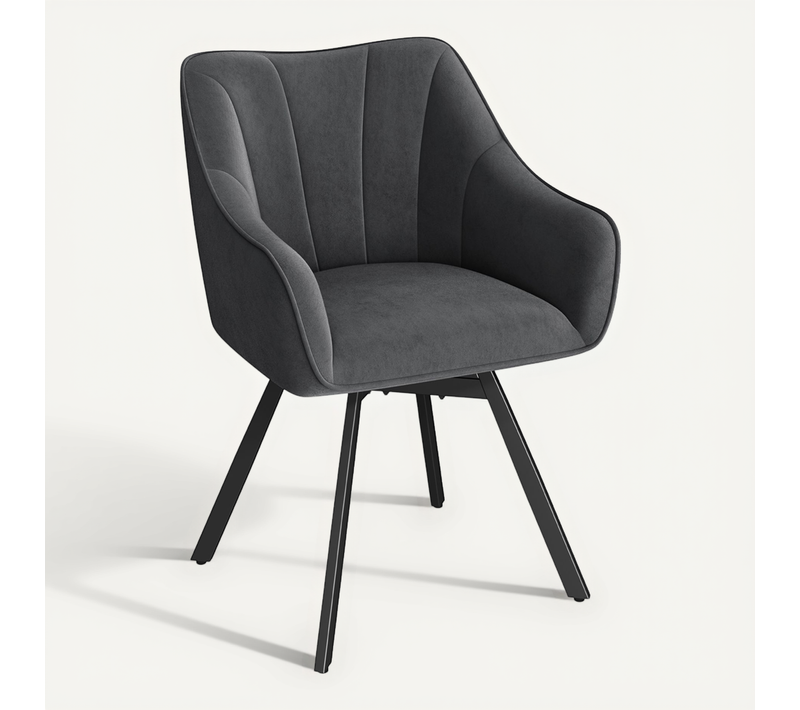 Chaise De Salle à Manger Rotative Avec Assise En Velours Et Pieds En Métal Gris Foncé