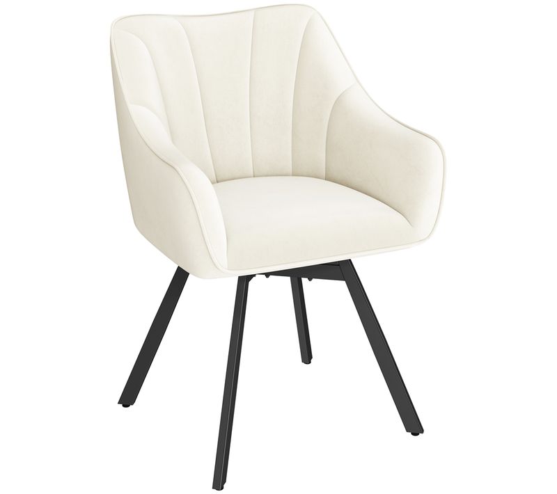 Chaise De Salle à Manger Rotative Avec Assise En Velours Et Pieds En Métal Beige