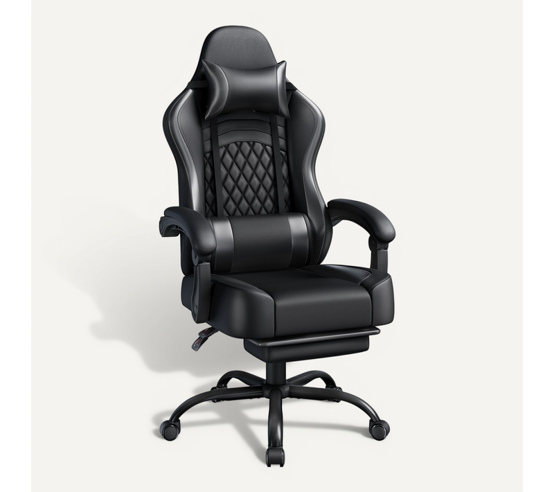 Fauteuil Gaming Inclinable Avec Repose-pieds Et Assise Réglable En Hauteur Noir